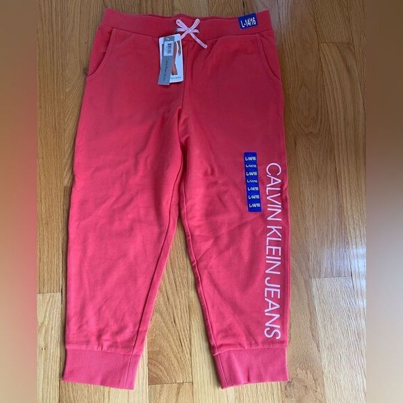 Calvin Klein Jeans Girls French Terry Coral Colored Sweatpants NWT - Picture 1 of 8